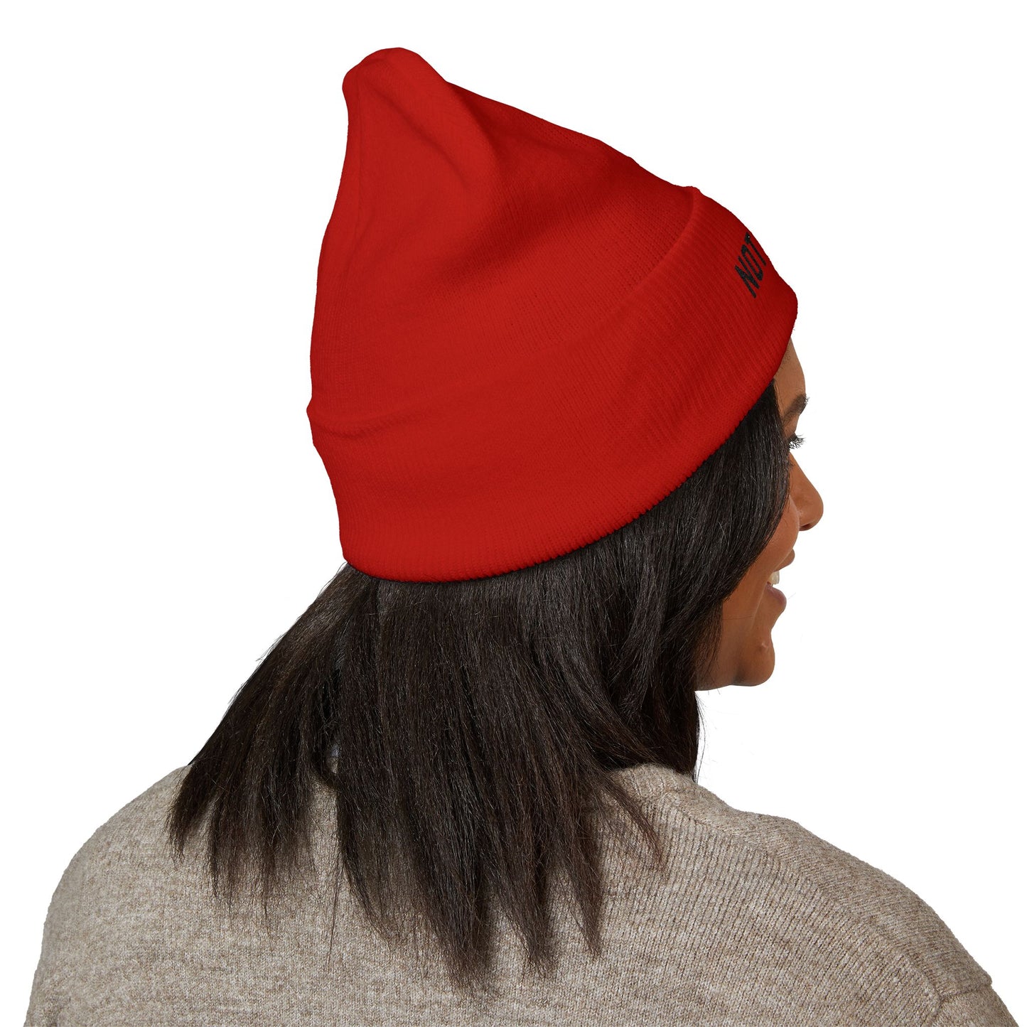 Not Guilty Embroidered Beanie — Classic Cuffed Knit Hat