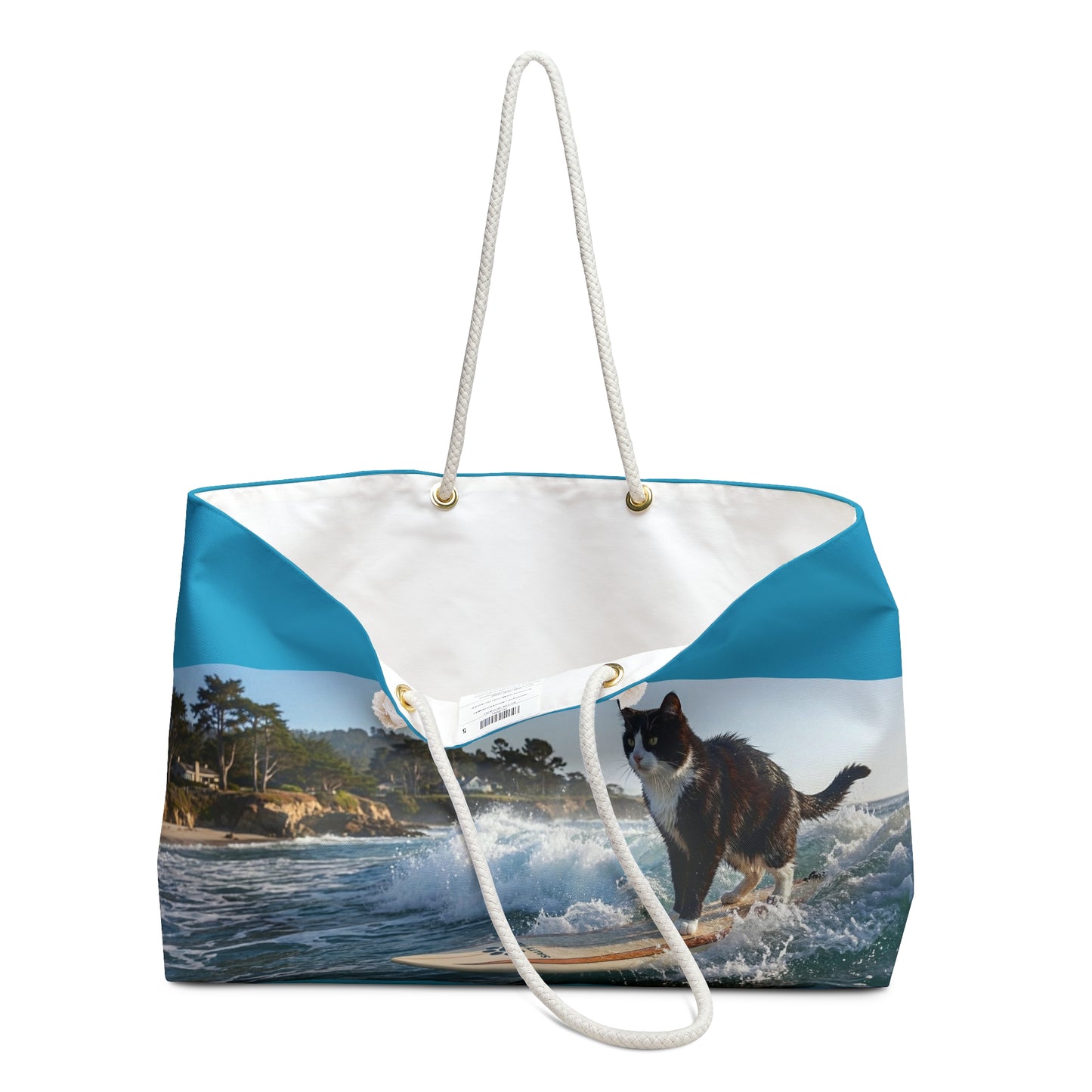 Surfing Cat Weekender Bag — Cute Beach Tote for Weekend Trips & Vacations