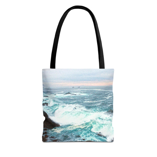 Big Sur Ocean Waves All-Over-Print Canvas Tote Bag — Coastal Beach Beachlife Design