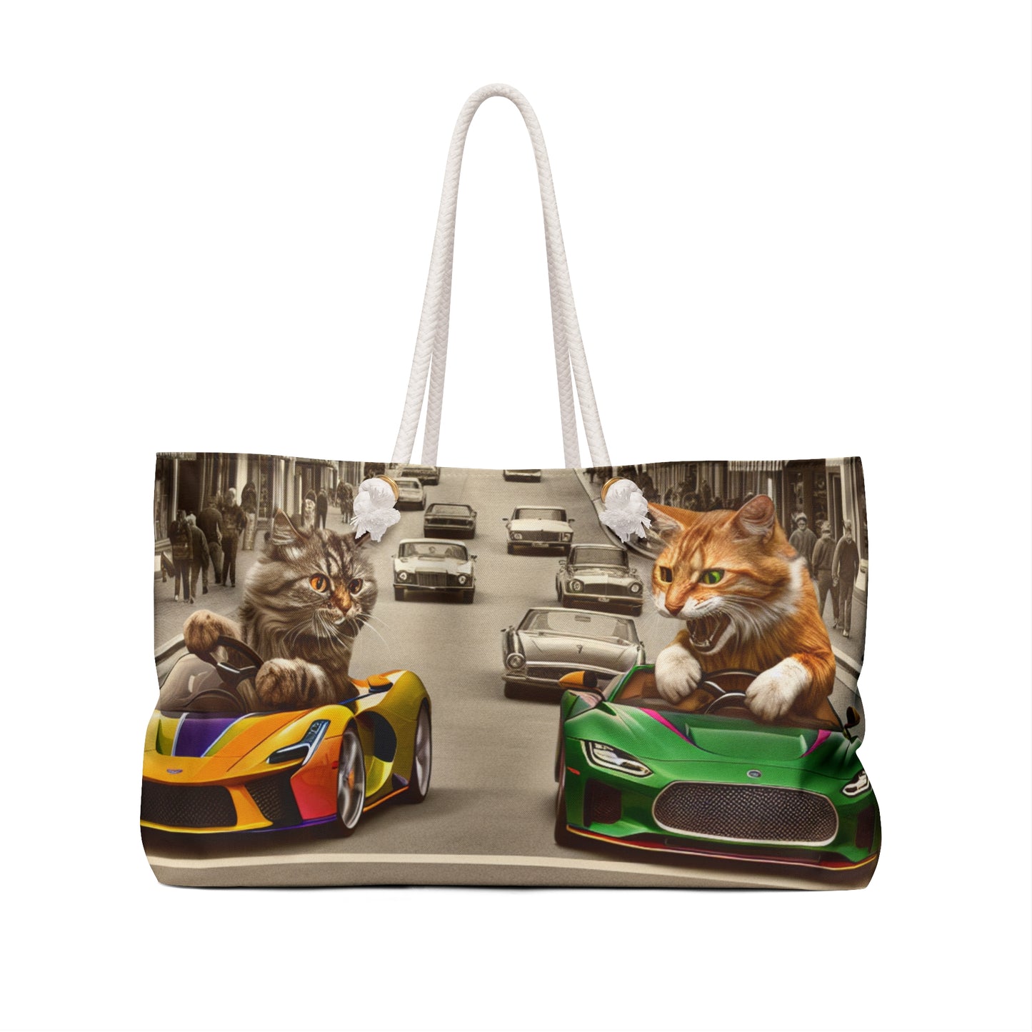 Cat Racing Weekender Bag – Funny Cats in Sports Cars Travel Tote