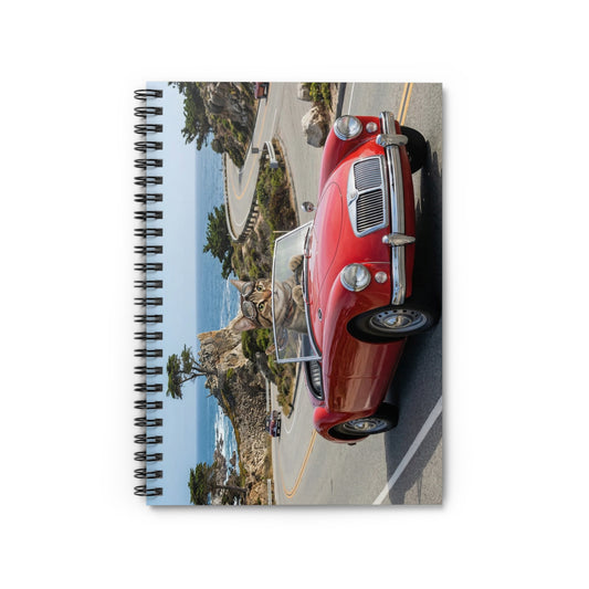Classic Red Sports Car & Cat  Notebook – Spiral Ruled Travel Journal