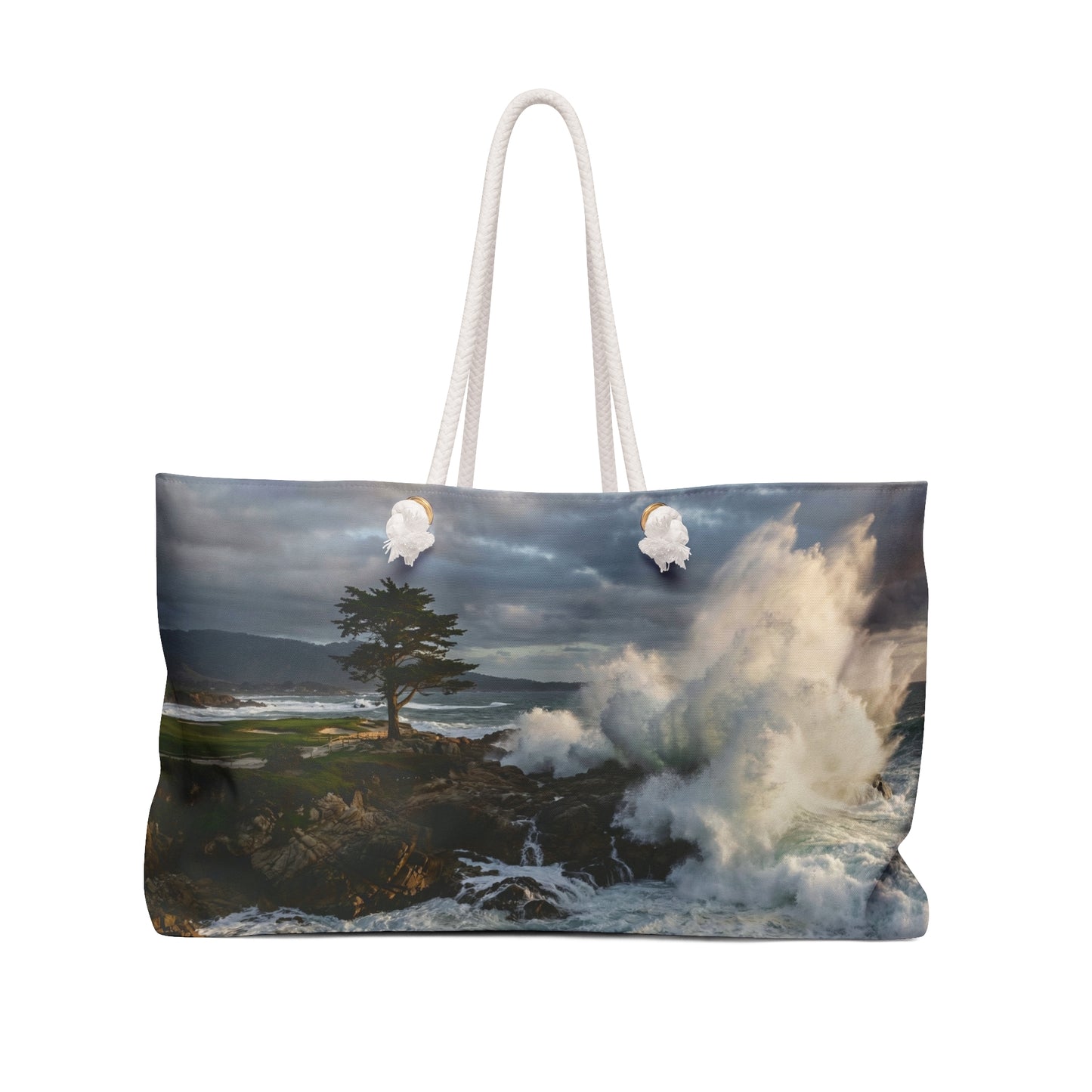 Pebble Beach Ocean Wave Weekender Bag — Coastal Landscape Travel Tote