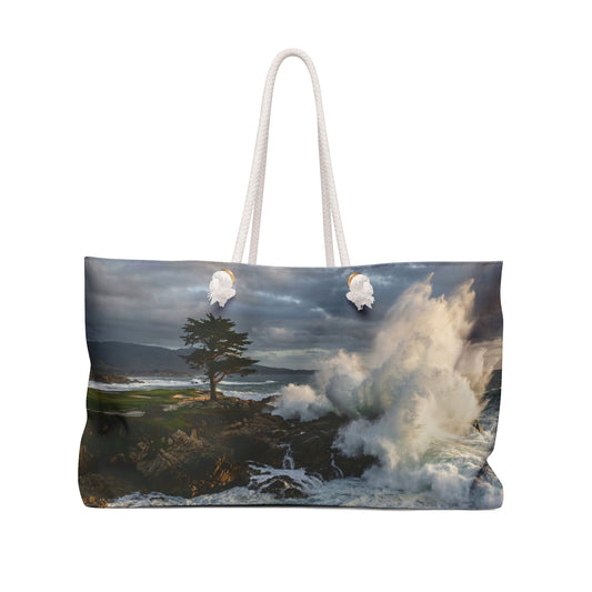 Pebble Beach Ocean Wave Weekender Bag — Coastal Landscape Travel Tote