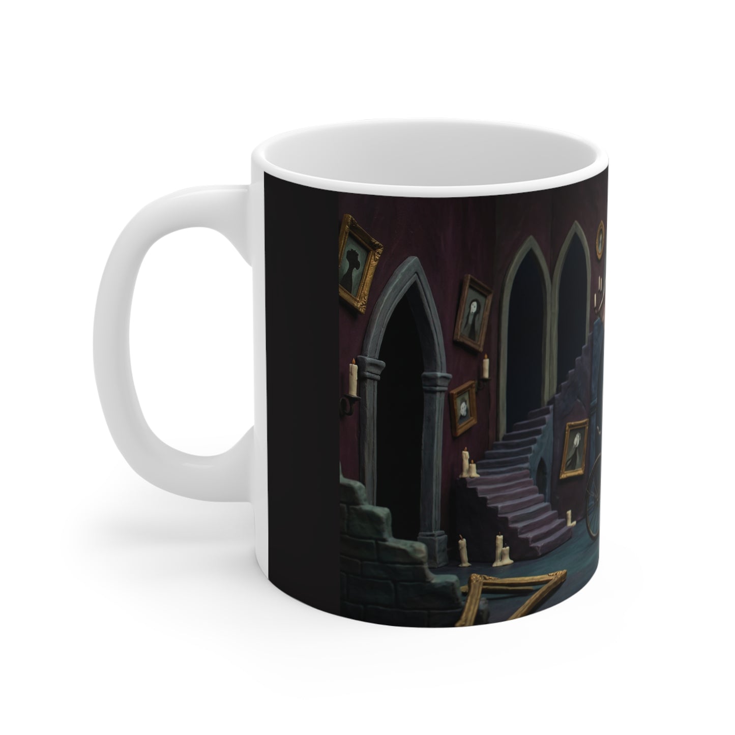 Whimsical Elephant Biking Mug — Surreal Fantasy 11oz Ceramic Coffee Cup
