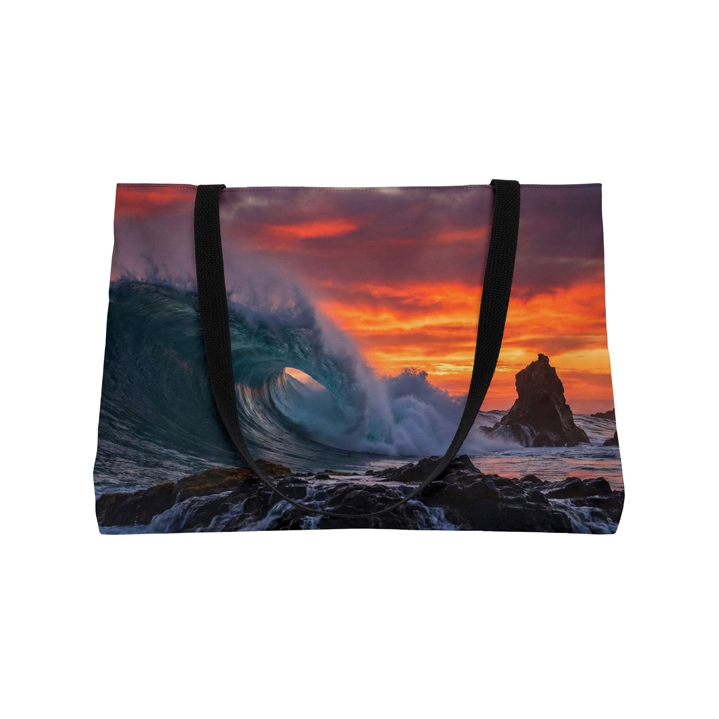 Ocean Wave Sunset Weekender Tote Bag — Beachy Weekend Travel Tote