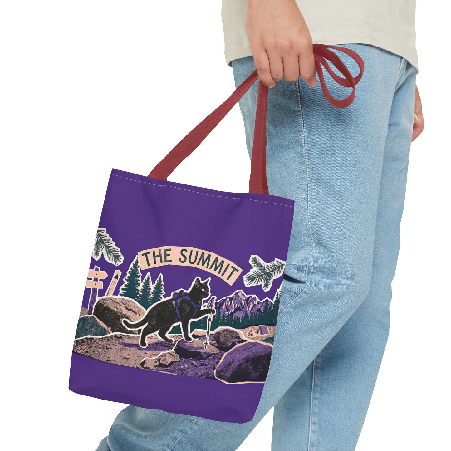Summit Trail Cat Tote Bag — Hiking Outdoor Adventure Canvas Tote