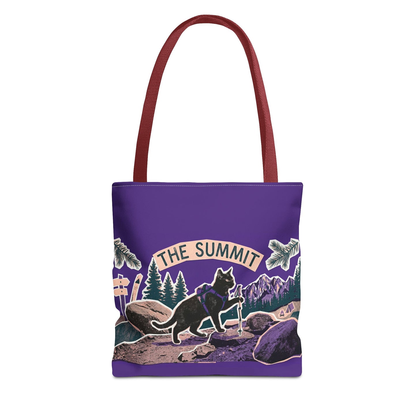 Summit Trail Cat Tote Bag — Hiking Outdoor Adventure Canvas Tote