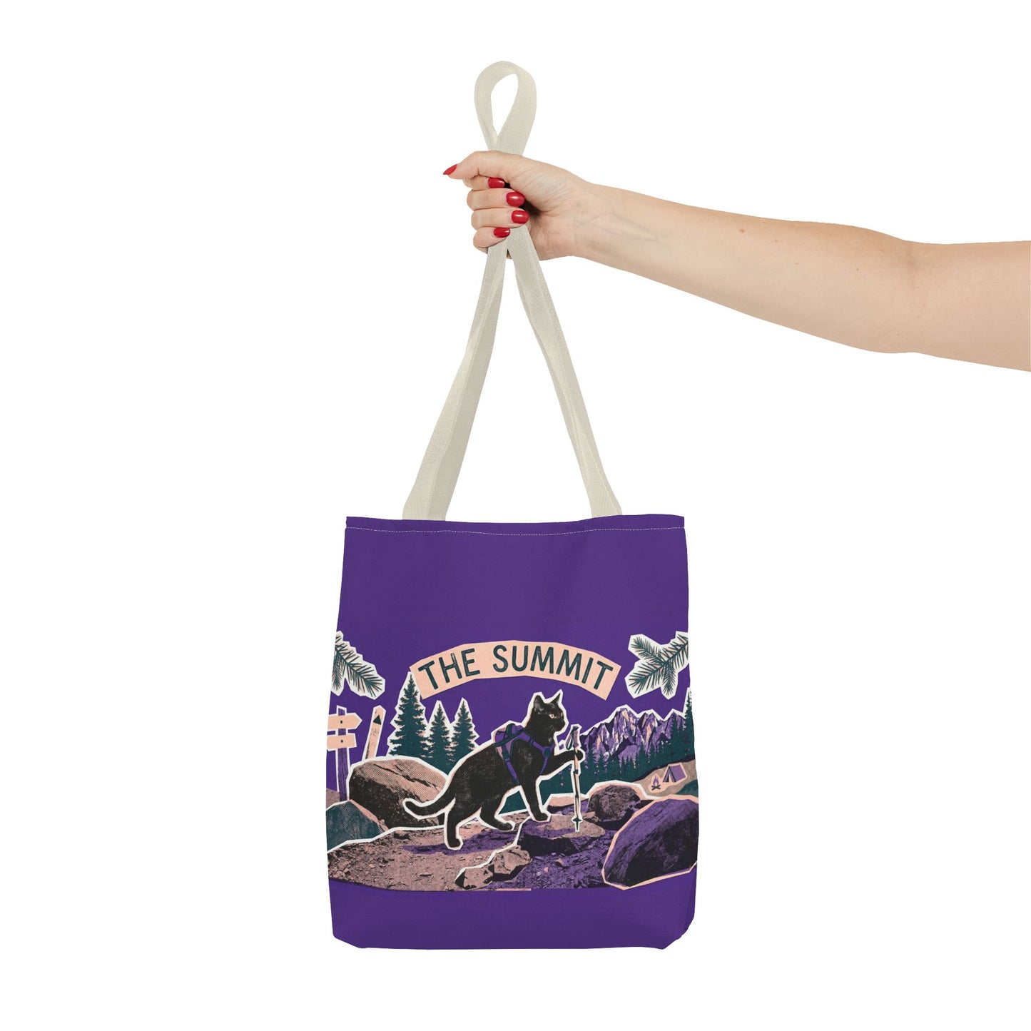 Summit Trail Cat Tote Bag — Hiking Outdoor Adventure Canvas Tote