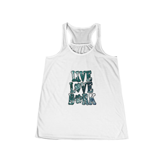 Live Love Bark Women's Racerback Tank - Dog Lover Flowy Tank Top