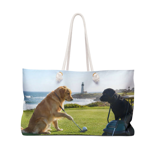 Golden & Black Retrievers Golfing Weekender Bag – Beach Lighthouse Travel Tote