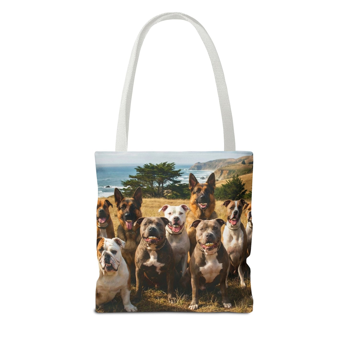 Dog Pack Beach Tote Bag — All-Over-Print Coastal Canine Canvas Tote